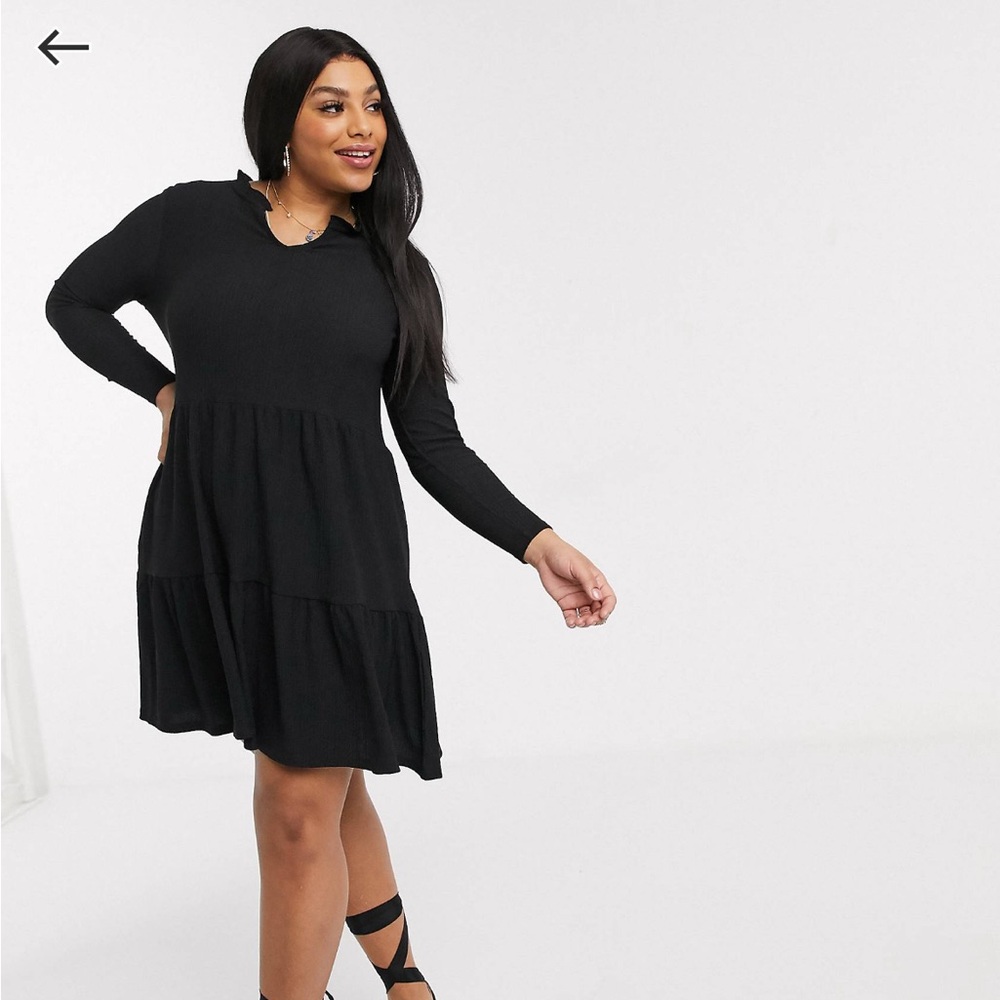 New look curve frill neck smock dress in black